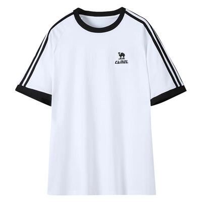 骆驼柔绵T神春夏季棉t恤女短袖圆领情侣复古宽松运动休闲上衣男