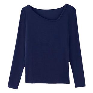 Outlets品牌折扣 卡恩希秋装新款 大V领斜领螺纹棉修身打底T恤女