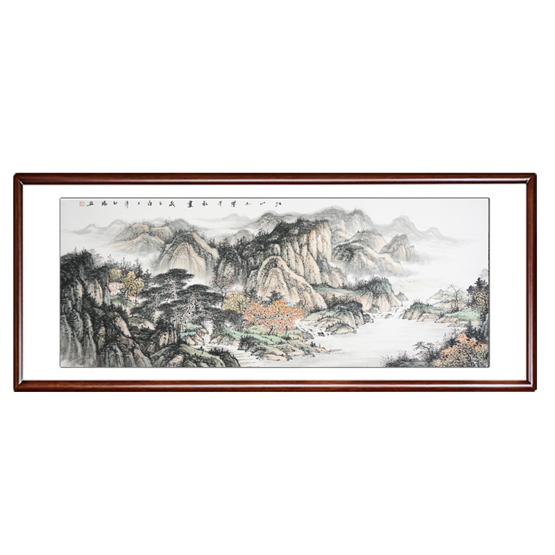 山水画客厅挂画纯手绘国画字画新中式办公室靠山画办公室水墨装饰