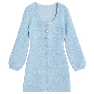 bebe冬季系列女士珠片纱网纹波浪纱花纱针织连衣裙430914