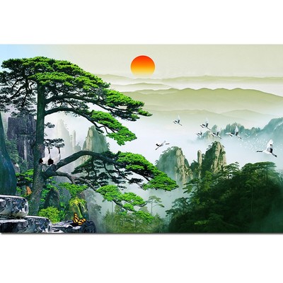 旺宅自粘招财风水画靠山图迎客松