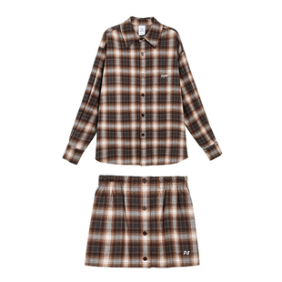 TurnSignal时尚格子衬衫半身裙短裙套装女2025新款时尚休闲两件套