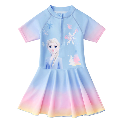 渐变色女童泳衣连体裙式游泳衣