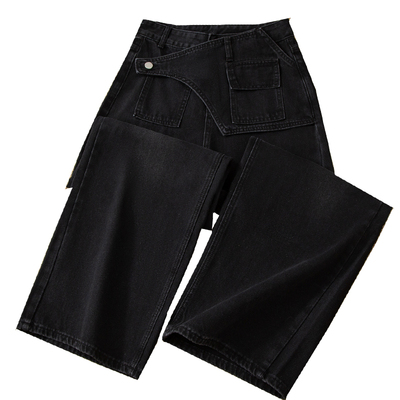 拼接工装阔腿牛仔裤女款