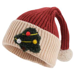 红色圣诞帽婴儿帽子秋冬款男童新年针织帽宝宝可爱毛线帽女童保暖