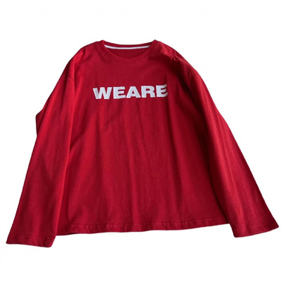 童童妈定制男女童韩版宽松纯棉红色复古字母WEARE长袖T恤春秋装