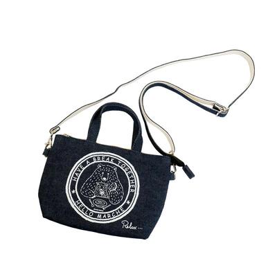 hello marche万岁熊日式牛仔午餐小熊手机包帆布包小斜挎包