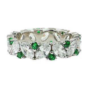 绿野仙踪！925银间色祖母绿排钻戒指食指马眼高碳钻气质轻奢小众