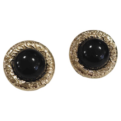 法式复古高级感黑色鎏金耳钉夸张