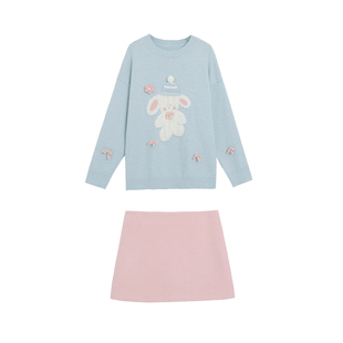 大码女装胖mm巨好看甜美时髦毛衣套装冬装高级感显瘦半身裙两件套