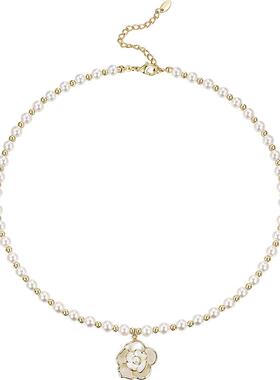 仿珍珠项链山茶花小香风女