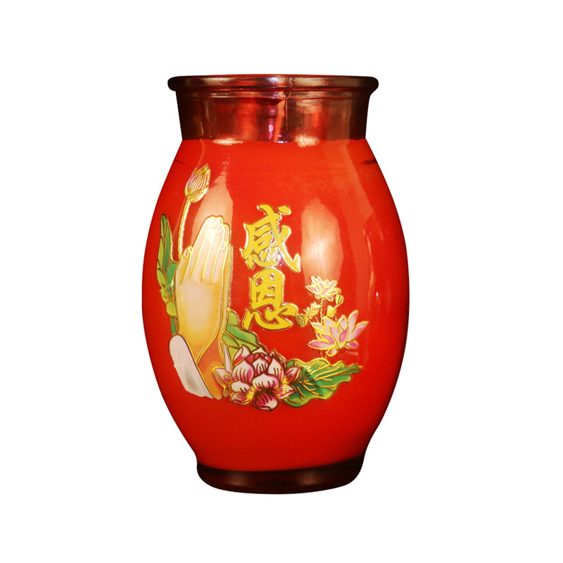 感恩酥油灯纯植物油平口莲花玻璃杯寺庙无烟供佛长明灯家用防风烛