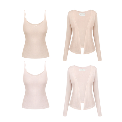 100绵羊毛修身针织吊带开衫