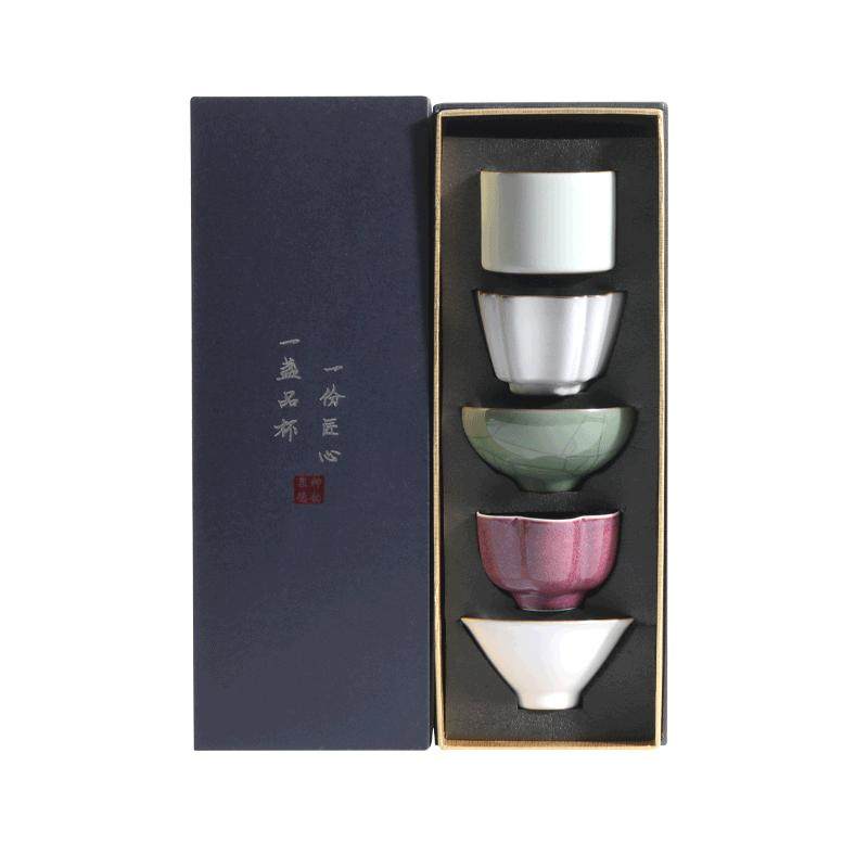 五大名窑茶杯礼盒装德化陶瓷主人杯套装高档功夫茶具伴手礼定制