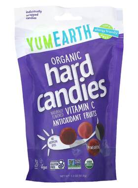 YumEarth维C果糖硬糖天然零食糖果天然果汁制成清润喉咙补充VC