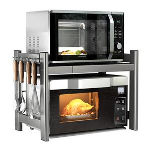 枪灰微波炉置物架厨房烤箱架子多功能收纳双层家用电饭煲支架台面