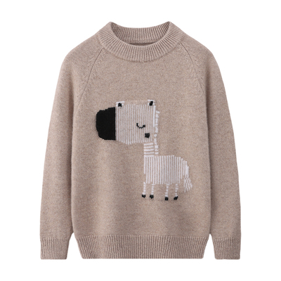 儿童100%纯羊毛加厚针织衫斑马提花打底毛衣男女童羊绒秋冬季内搭