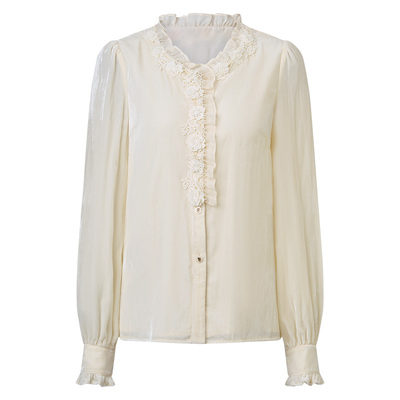 法式复古蕾丝花边丝绒衬衫