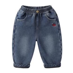 右欧男童女童加绒牛仔裤儿童裤子百搭加厚秋冬季新款童装休闲长裤