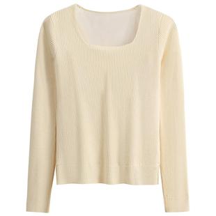 加绒白色方领打底衫女2025秋冬内搭短款加厚针织毛衣低领修身上衣