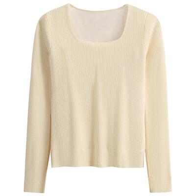 加绒白色方领打底衫女2025秋冬内搭短款加厚针织毛衣低领修身上衣