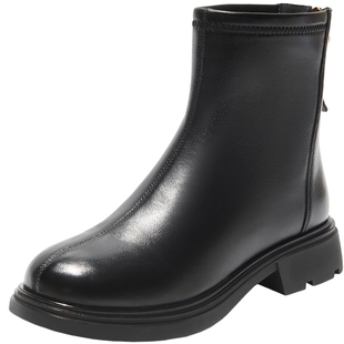 百田森黑色靴子女今年新款冬季加绒短靴厚底增高今年流行爆款靴子