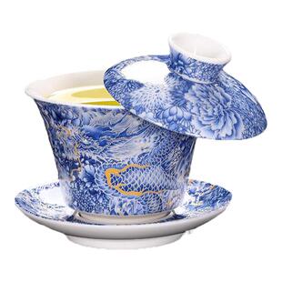 羊脂玉悬停可旋转盖碗复古三才盖碗大号大容量家用泡茶杯功夫茶具