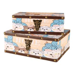 家用桌面化妆品带锁证件相册收纳盒储物密码长方形木盒子小木箱子