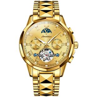 瑞士认证正品牌镂空男士手表机械表全自动18K金色名款陀飞轮十大