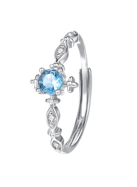 S925银浅蓝尖晶细圈开口戒指