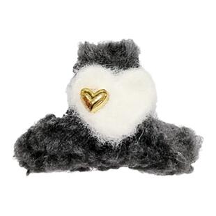 韩系少女~毛绒绒爱心抓夹女甜美可爱后脑勺鲨鱼夹侧边发夹子发饰