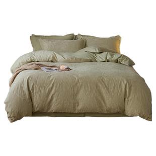 A类加厚全棉磨毛四件套秋冬色织提花纯棉1.2m被套床笠床品灰棕色