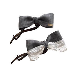 Miu系灰色蝴蝶结一字发夹女2025新款高端抓夹后脑勺扭扭夹发饰女