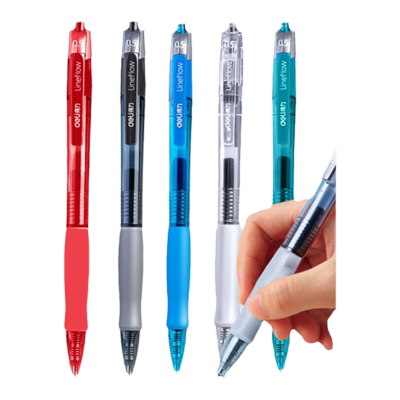 得力按动中性笔弹簧头水笔0.5子弹头签字笔臻顺滑办公书写刷题笔记黑色碳素笔红色批改墨蓝色水笔学生文具