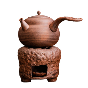 陶迷粗陶侧把壶大容量1100ml烧水壶耐高温明火碳烧火炉围炉煮茶壶