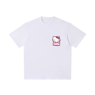 kt猫260g重磅纯棉短袖t恤女夏季新款宽松大码美式卡通复古ins上衣