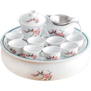 全陶瓷潮汕功夫茶具套装整套家用茶盘盖碗公道杯茶杯简约中式家用
