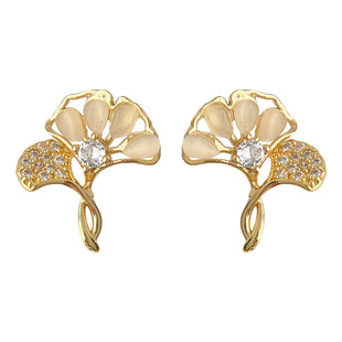 小杏运~银杏叶耳饰法式轻奢风耳环小众设计时尚气质锆石耳钉高级