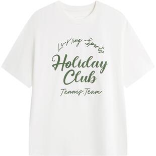 李宁网球T恤女士春夏官方新款女装宽松上衣圆领短袖女印花运动服