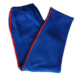 冬季加绒高中小学生男女同款校服裤子宝蓝色直筒拼一道酒红杠弯兜