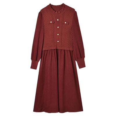 针织中长裙套头连衣裙