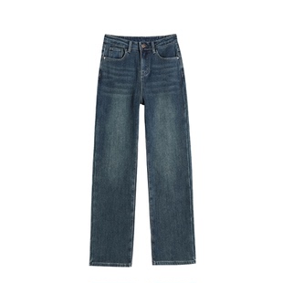 直筒牛仔裤女2026新款复古冬季加绒显瘦八分九分小个子春秋烟管裤