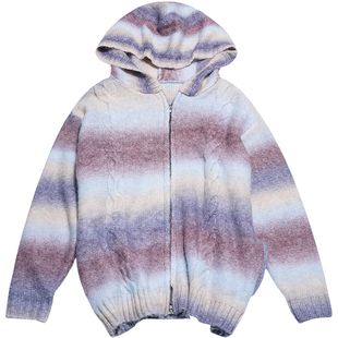 STILLYOU原创慵懒复古渐变色连帽拉链开衫毛衣宽松休闲厚针织外套