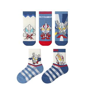 奥特曼袜子秋冬季纯棉a类儿童袜子男童吸汗防臭男孩中筒无骨袜子