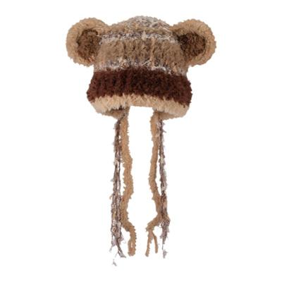 AJIDOU阿吉豆帽女毛绒小熊流苏帽