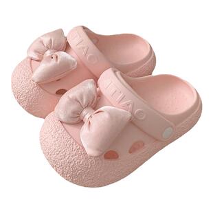 细细条 女童公主鞋仙女风粉色蝴蝶结夏季儿童外穿洞洞鞋沙滩凉拖