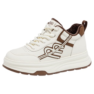 真皮大码女鞋棉鞋41-43加绒高帮休闲平底板鞋脚宽肥圆头学生短靴