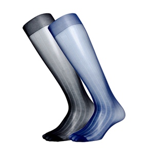 【2双】双线宽条纹锦纶商务丝袜男士日系正装超薄丝滑高筒小腿袜