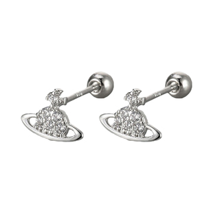 Pink Daily星球满钻耳骨钉925纯银小巧土星拧螺丝耳钉迷你耳饰女