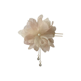 枯叶蝶发簪~高版本！复古雪纺花朵珍珠流苏U形发钗新中式发饰盘发